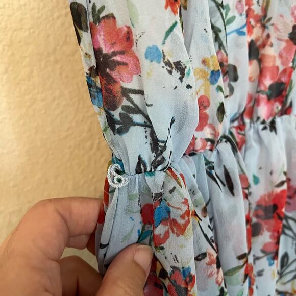 Likely floral V neck handkerchief hem sleeveless boho feminine midi dress - Picture 5 of 14